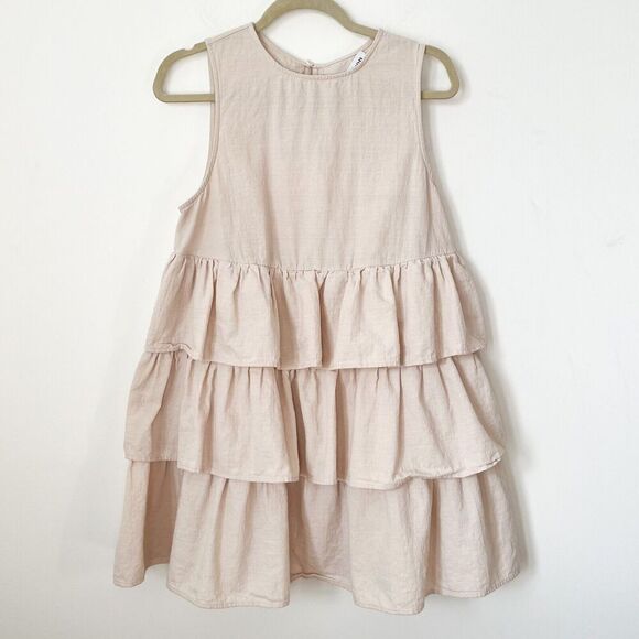 En Saison Viggo Sleeveless Tiered Mini Dress Womens Medium Beige Cotton Natural - Picture 5 of 16